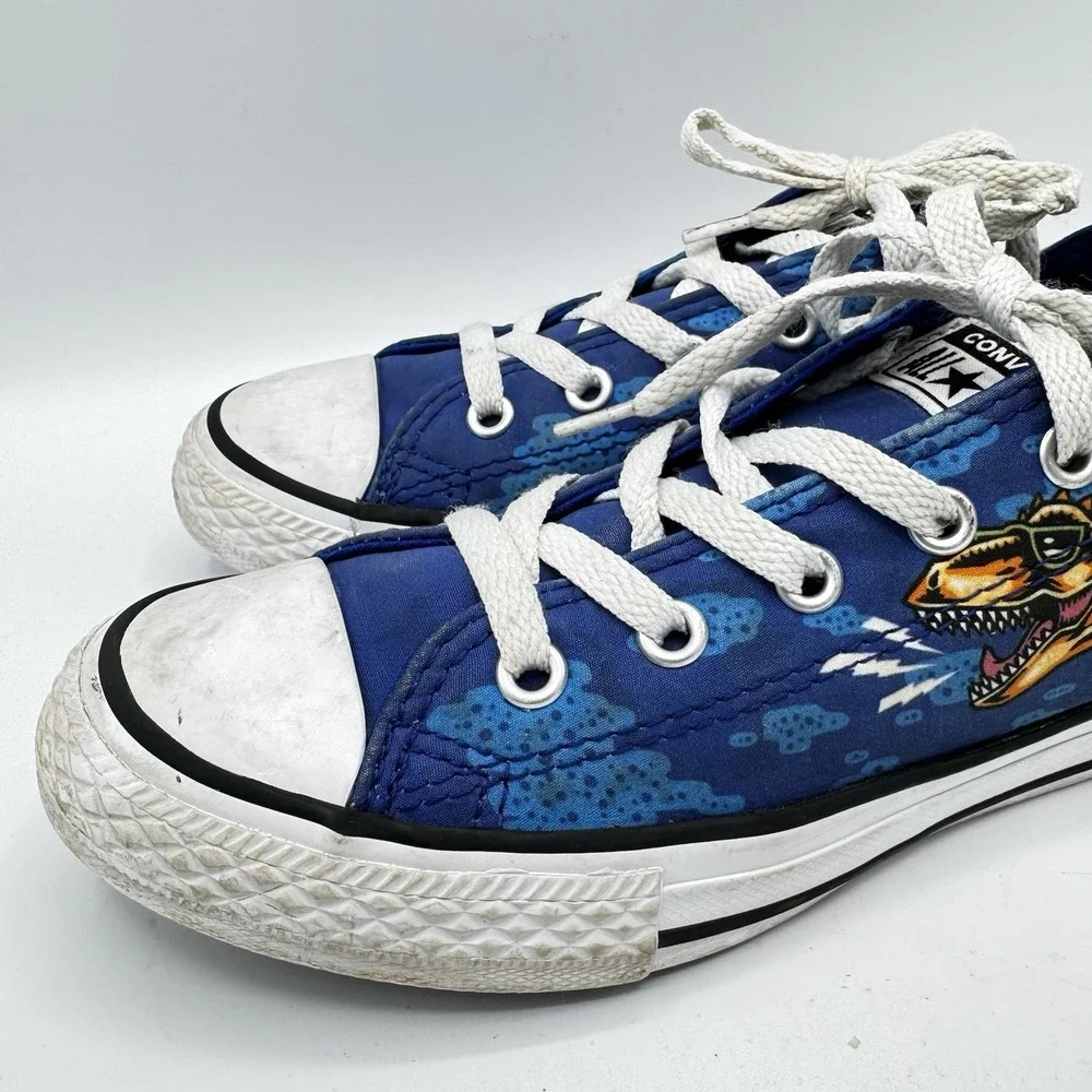 Converse All Star Low Top Dinosaur Print Blue Kids Sneakers Shoes Size 1 Youth